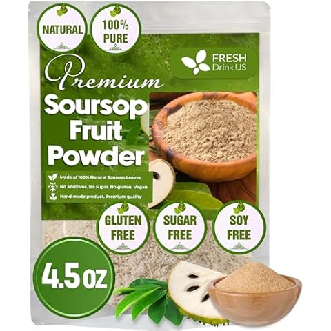 FRESHDRINKUS, Premium 4.5oz Soursop Fruit Powder, 100% Natural and Pure from Soursop Graviola Fruit, Soursop Graviola Guanabana Fruit Tea, No Additives, No Gluten, No Sugar, Vegan Cover