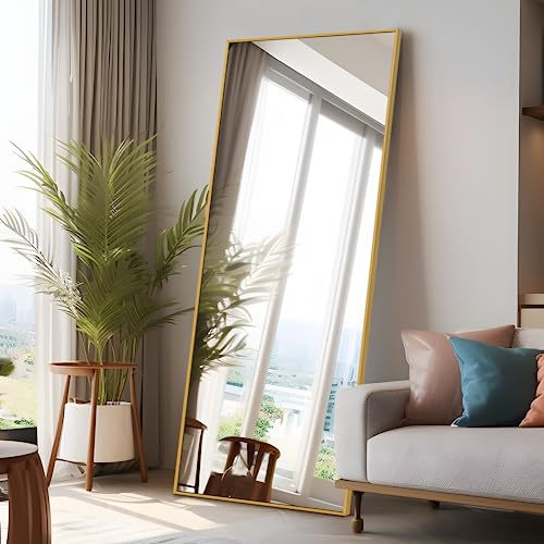 Image of PexFix Floor Full Length Mirror 64 inchx22 inch Mirror Full Length with Stand Full Body Mirror for Home Decor,Gold