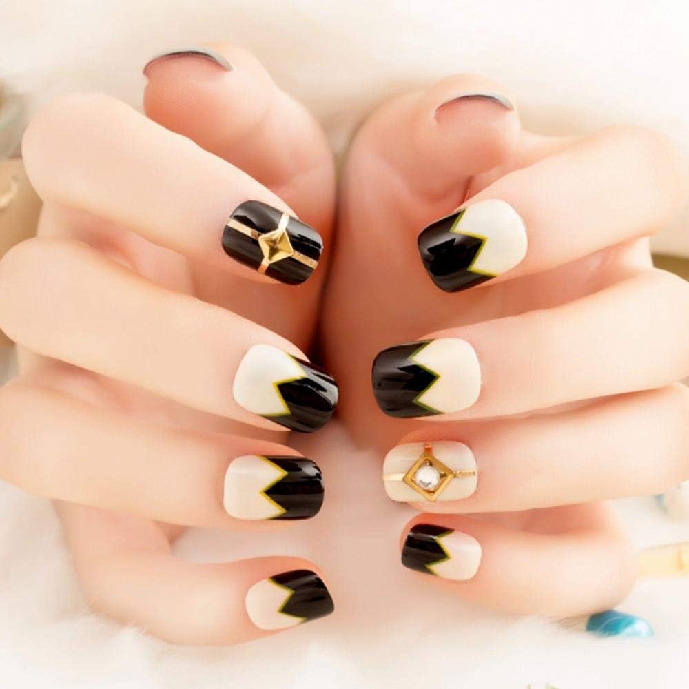 ベージュブラックアクリルネイル鋸歯状パターンリベット装飾ネイルアートのヒント 公式ストア