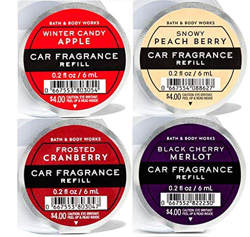 Bath and Body Works 4 Pack Scentportable Fragrance Refill 0.2 Oz. Winter Candy Apple, Snowy Peach Berry, Frosted Cranberry and Black Cherry Merlot