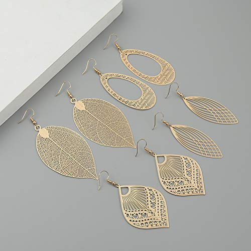 Starain 12 Pairs Gold Hoop Earrings For Women Girls Long Layered Leaf Earrings Vintage Statement Dangle Drop Earrings Set #TOP4