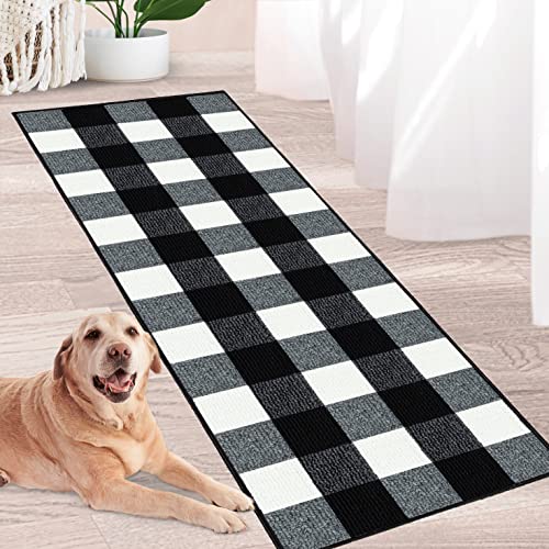 Foneyi Buffalo Plaid Check Runner Rug, Farmhouse 20"X59" Entry Rug Runner, Non Slip Rubber Backing Black And White Rug, Low-Pile Checkered Mats, Resist Dirt Entryway Mat For Hallways/Kitchen/Laundry #TOP7