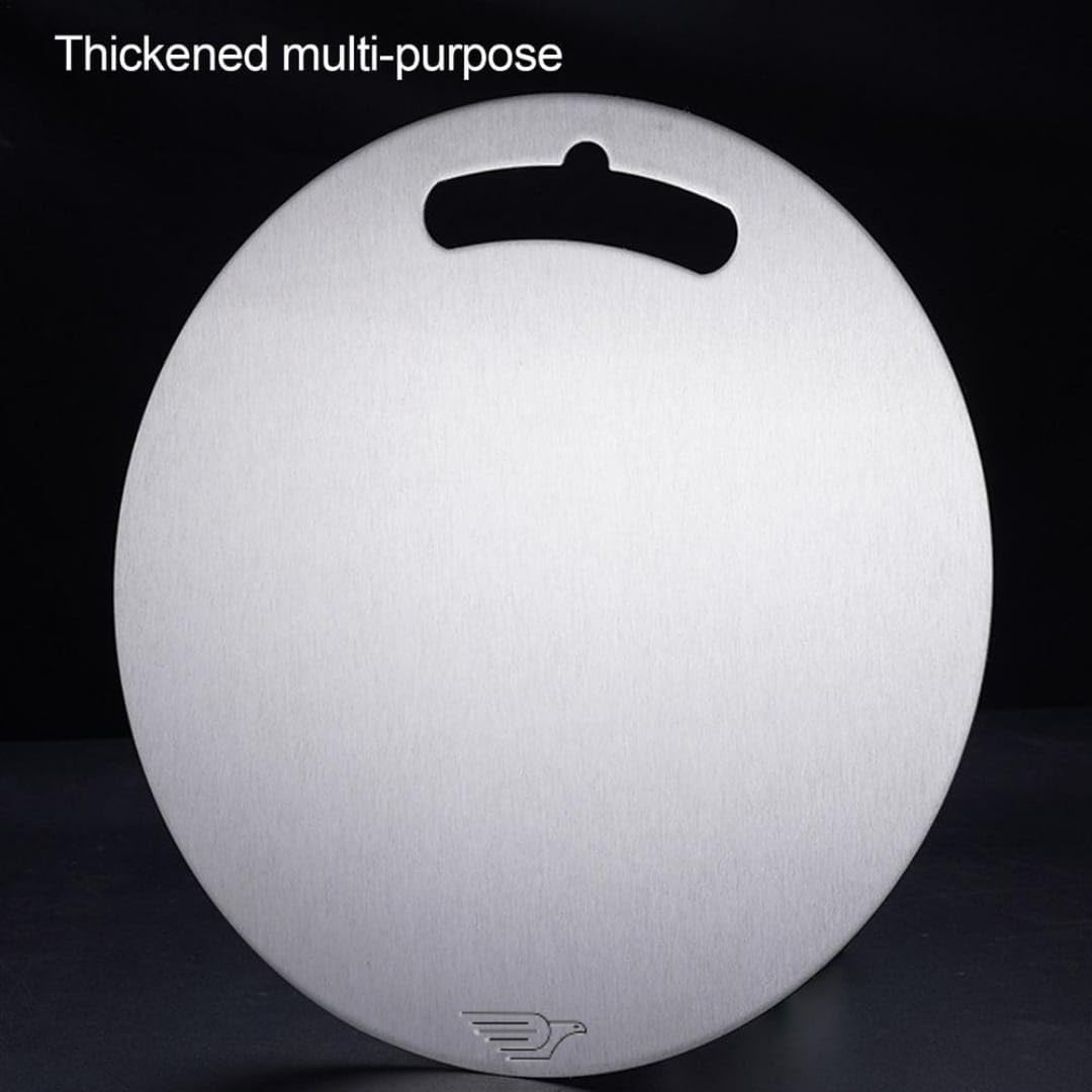 Kyrotech Yuvarlak Paslanmaz Çelik Kesme Tahtası Mutfak Piknik İçin İnox 304 Kalite Antibakteriyel Küf Tutmaz Kolay Temizlenir Et Sebze Meyve Doğrama Tahtası Kesme Matı 25 CM