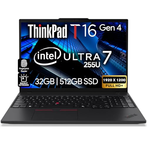 Image of Lenovo ThinkPad T16 Gen 4 AI Business Laptop 16 inch FHD+ Display, Intel Ultra 7 255U (Beats i7-1355U), 32GB DDR5 RAM, 512GB SSD, 5MB Webcam, Fingerprint, Backlit KB, WiFi 6E + BT, RJ-45, HDMI, Win 11 Pro