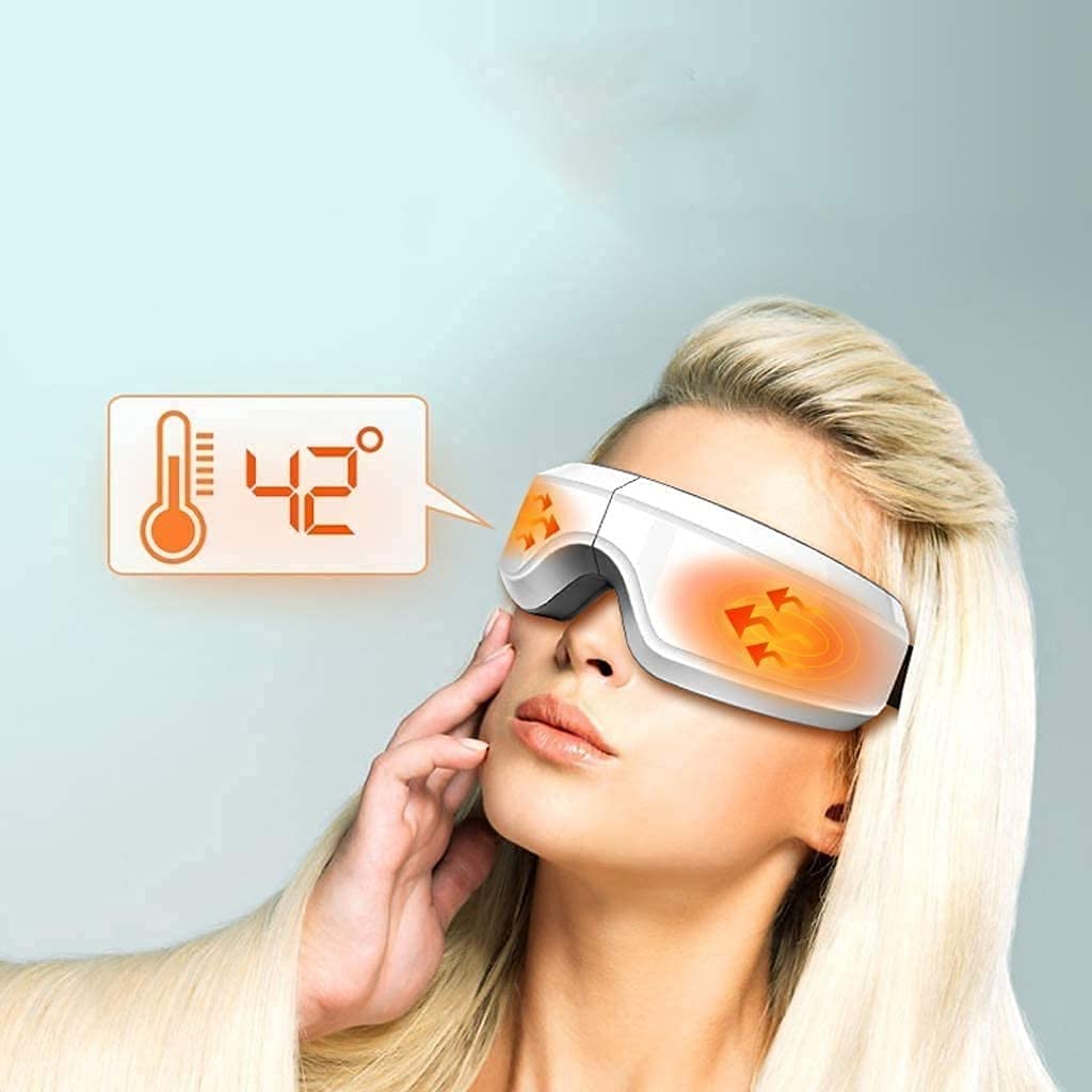 Masajeador de Ojos con Calor, Masaje de Masaje de Ojos Bluetooth Masaje de Ojos calentados Recargables for Relax Ojo Círculos Oscuros Bolsos Ojos Ojos Secos Mejorar el sueño