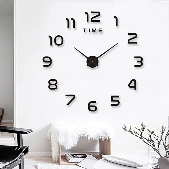 3D Wall Clock Large, DIY Large Frameless Wall Clock Stickers, Acrylic Wall Clock Modern Design Clock, DIY Wall Decoration Clock