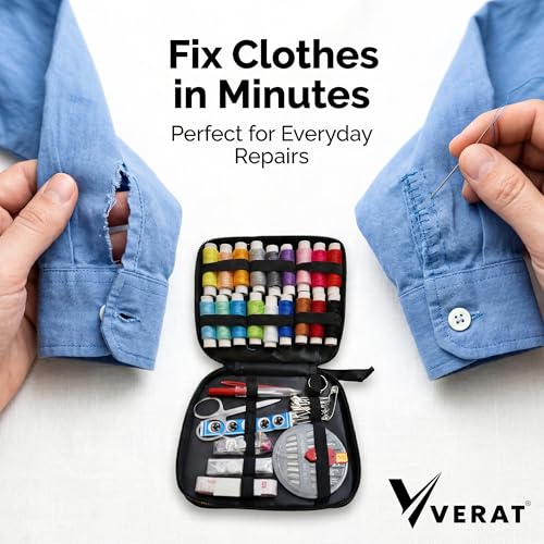 Image of 85 Pcs Sewing Kit with Box, Portable Sewing Supplies Set with 18 Thread Spools, Scissors, Needles, Tape Measure for DIY, Beginners, Adults, Emergency, Travel & Stitching Items Box for Home Ladies, Multipurpose, Travel