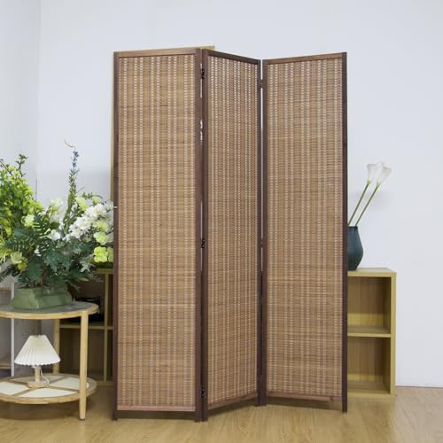 3 Panel Room Divider Screen,5.6 FT Tall Bamboo Room Divider Folding Privacy Screen,Freestanding Room Divider for Room Seperation,Brown