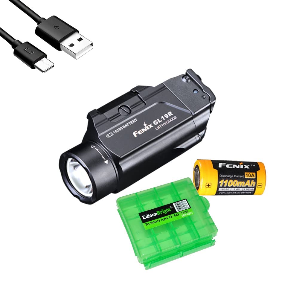 Fenix GL19R 1200 Lumen Rechargeable LED Flashlight, for Most Handguns and Pistols with EdisonBright Cable Holder case