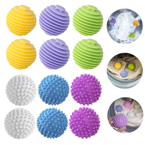 SAMSYOKI 12 Piezas Bolas de Lavado para Lavadora, Bolas de Secado para Lavadora Reutilizables Pelotas para Lavadora de Ropa Bola Secadora de Ropa Para Reducir Arrugas y Evitan Enredos