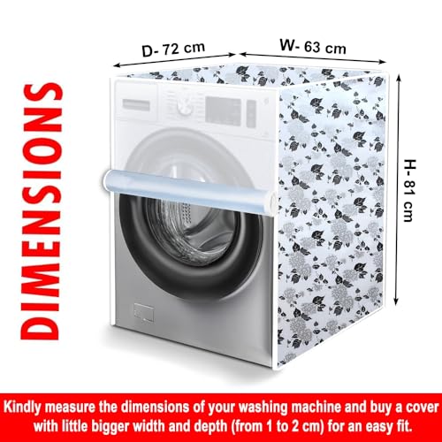 Image of The Furnishing Tree Waterproof PVC Washing Machine Cover Front Loading Compatible for LG, 8.5 Kg, 9 Kg, 9.5 Kg, 10 Kg, 10.5 Kg, 11 Kg, 11.5 Kg 12 Kg, CM-(72x63x81), Floral Pattern Black & white