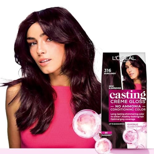Image of L'Oreal Paris Casting Creme Gloss Hair Color With Glycolic Gloss Complex | 5X Glossier Hair Color | Shade 316 - Burgundy | 60g + 40ml + 60g