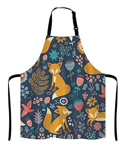 Lefolen Animal Fox Kitchen Cooking Bbq Chef Apron, Floral Fox Apron For Men, Women - Dad Gifts, Gifts For Men - Birthday, Mothers Day Gifts For Mom, Wife, Husband, Brother, Friends #TOP30