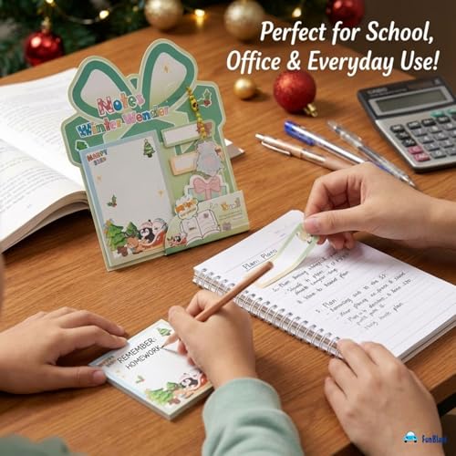 Image of FunBlast Christmas Sticky Notes - Cute Merry Christmas Memo Pad, Kawaii Sticky Note for Kids & Girls, Self Adhesive Notes and Bookmark, Stationery Gift for School, Office & Personal Use (Green)