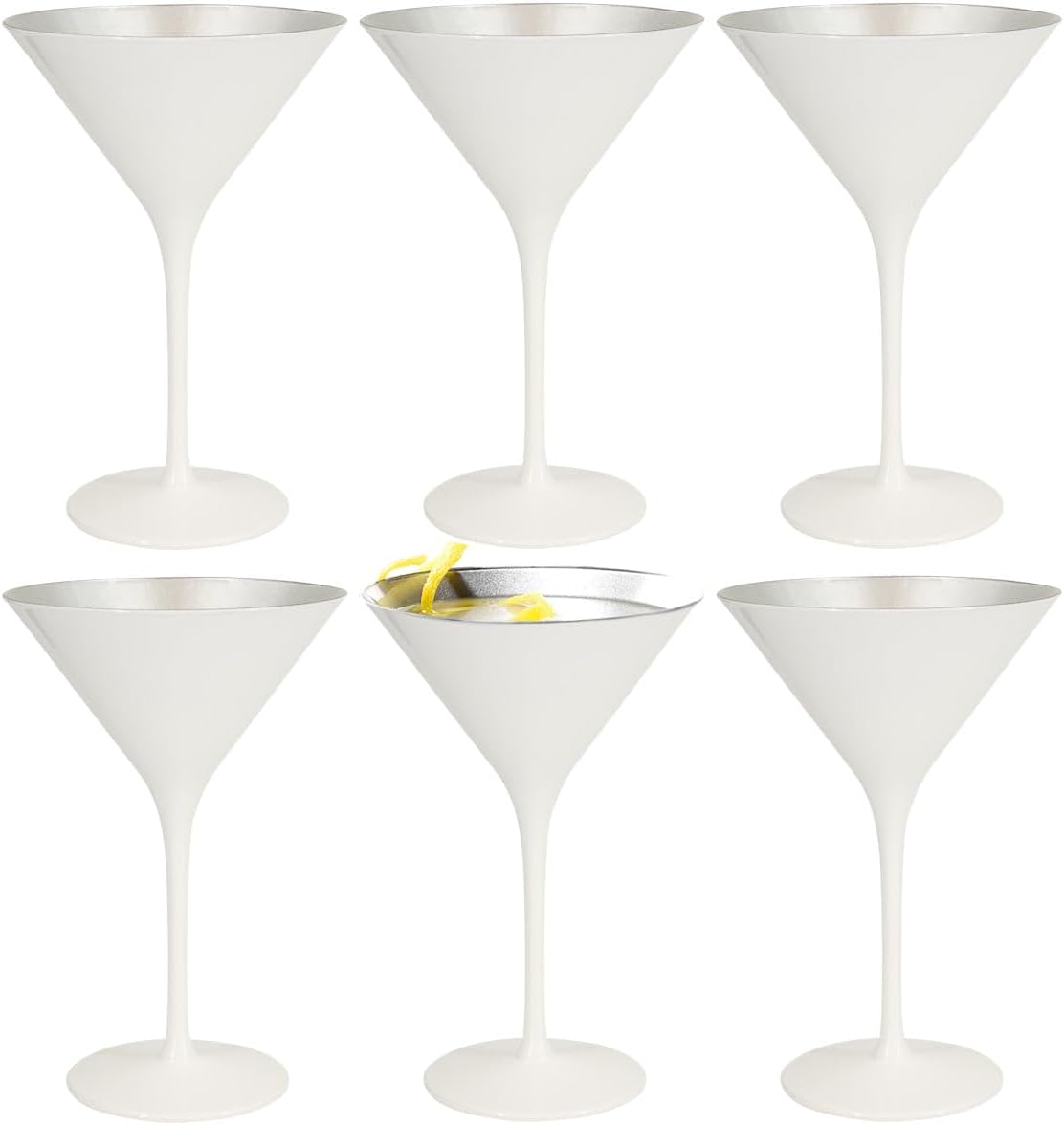 Stolzle (6 Pack Glisten 8.5oz Martini Glass Set Glossy White Crystal Martini Glasses With Metallic Finish Barware Glasses