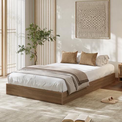 Image of GarveeHome Twin Size Bed Frame, Wood Platform Bed, Fluted Bed Frame, Minimalist Bed Base with Low Profile Design, Noise-Free, Easy Assembly, No Box Spring Needed, Walnut