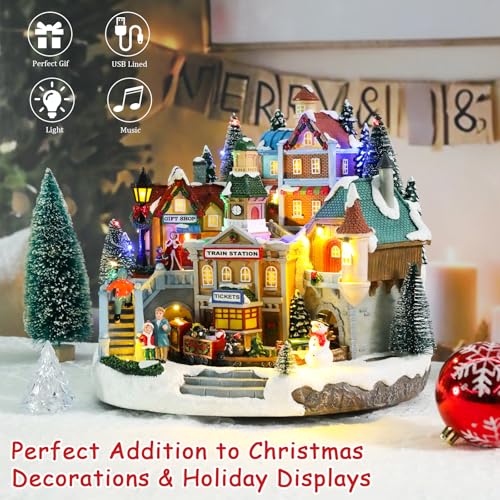 VCUTEKA Animated Christmas Village Houses, Lighted Musical Xmas Village Train Station Scene Rotating Train, Snowman, Victorian Christmas Village Collectible Decoration for Holiday Table Display by VCUTEKA - Used condition - Image 6