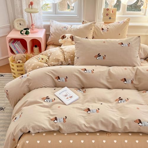 Freyamy Dackel Bettwäsche 135x200 Khaki Dachshund Herzen Bettwäsche Set – Ansicht 1