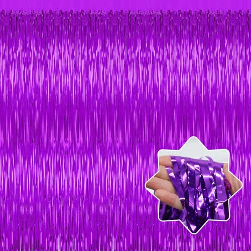 Image of 5 Pack Purple Backdrop Tinsel Streamers Foil Fringe Backdrop Halloween Party Decorations Purple Backdrop Curtain Birthday Graduation Bachelorette Christmas New Year Party Decorations