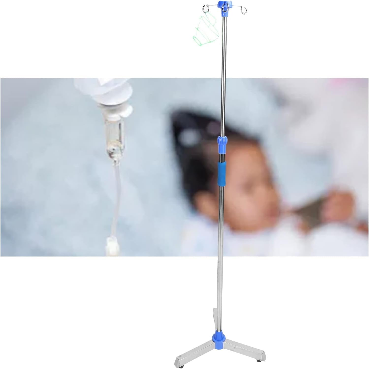 Supporto per porta flebo, supporto per porta flebo con 4 ganci, supporto con altezza regolabile, asta per porta flebo in acciaio inox