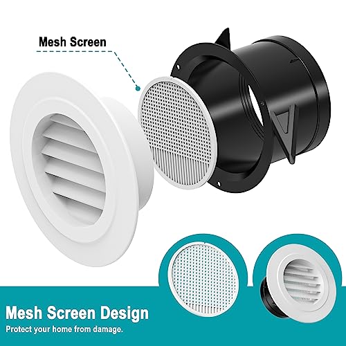 4 Inch Soffit Vent,HG Power Round Vent Cover with Built-in Screen Mesh, ABS Louver Round Air Vent Ceiling Diffuser for Exhaust Fan, Inline Duct Fan, Bathroom, Kitchen, Garage Use, 100mm, White