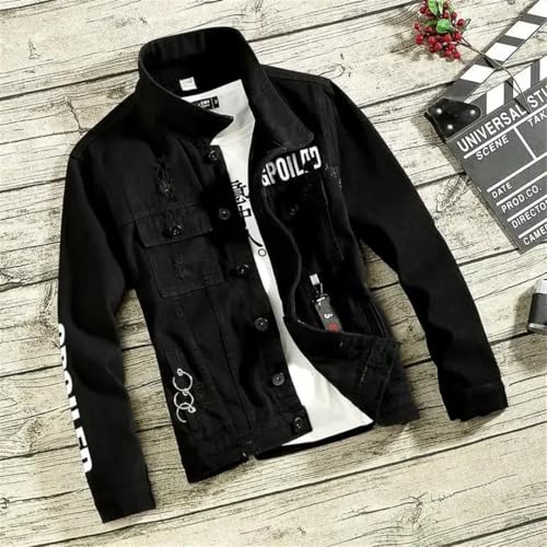 Men Jeans Coat For Slim Short Denim Jackets Man With Hole Print Of Coat3