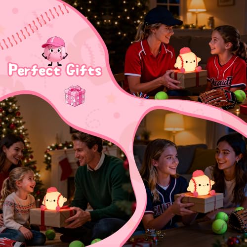 Image of OkiyiD Softball Lamp, Dimmable Silicone Touch Night Light, Soft Glow Bedside Lamp for Bedroom Desk Decor, Softball Gifts for Girls, USB Powered with Gentle Illumination