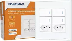 Interruptor Inteligente Zigbee 4 Teclas Físicas 2 Tomadas 10A 4x4 Compatível com Tuya Smart Life Alexa e Google Assistente - Novadigital