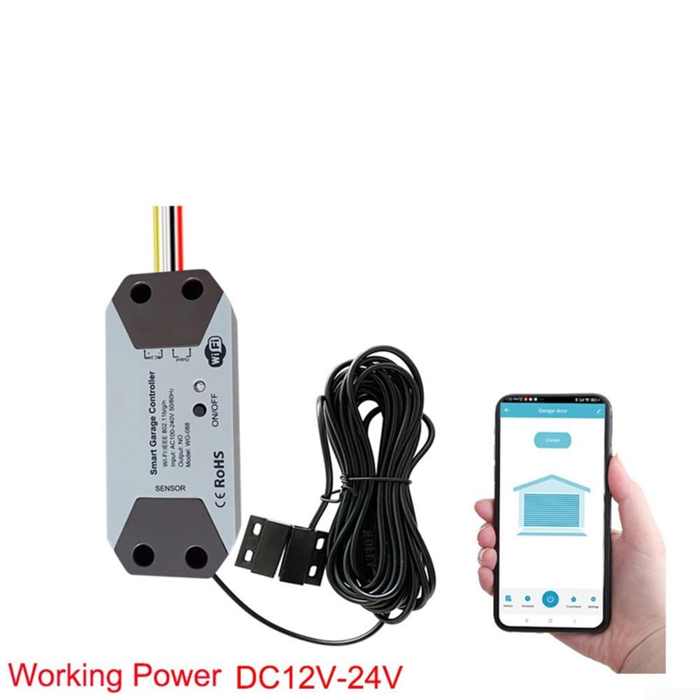 Abridor de garaje inteligente WiFi para TUYA 12-24V con sensor magnético para monitoreo remoto e integración de voz a través de Smartphone