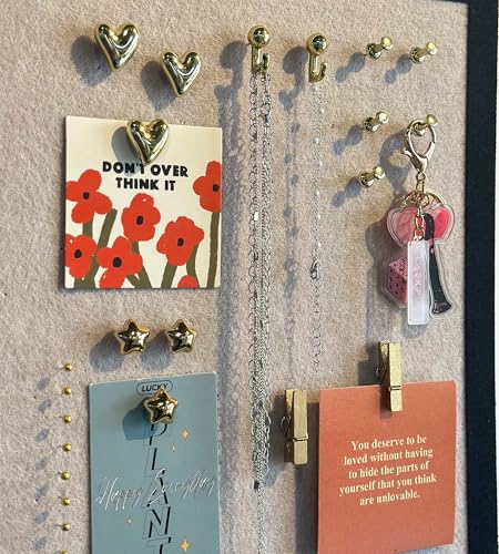 KEYDUACU 100 Pcs Gold Push Pins Set, Metal Thumb Tacks, Decorative Push Pins for Cork Board with Hook Clip, 6 Style Office Accessories for Map
