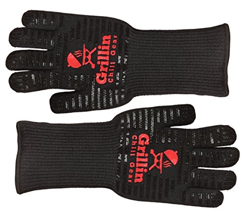Bbq Grilling Gloves By Grill N Chill - 932°F Extreme Heat Resistant Grill Gloves For Cooking, Oven, Barbecue - Longest (15 Inches) For Best Fire Protection #TOP5