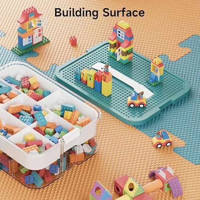 Plastic Storage Bins with Lids, Storage Container with Carrying Handle, Organizer with Removable Compartments and Building Baseplate for Beads, Tools, Crafts Storage, Yellow, 1 Layer