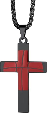Richsteel Soccer/Football/Basketball/Baseball Cross Necklace Inspirational Bible Verse Cross Pendant Stainless Steel Chain 22+2 inch Sports Jewelry for Men Women