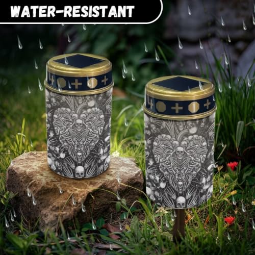Image of Skull Skeleton Cemetery Solar Lights Flameless Candles | Halloween Water Resistant LED Flameless Candle, Grave Lights Solar Powered Landscape Lights for Grave Memorial Gift