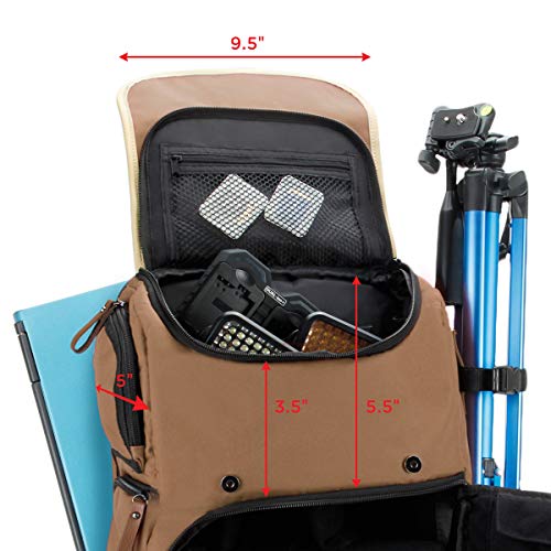 Gogroove Full-Size Camera Backpacks For Photographers (Tan) - Dslr Camera Backpack With 15.6 In. Laptop Space, Accessory Storage, Tripod Holder, Waterproof Camera Bag For Canon Eos Rebel T7 & More #TOP5