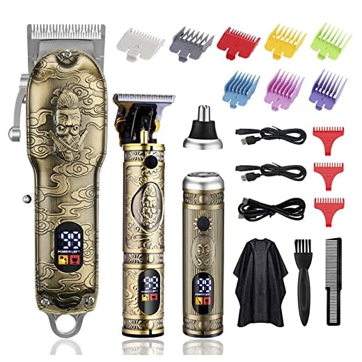 Soonsell Hair Clippers for Man T-Blade Trimmer Nose Hair Trimmer Set,Man Professional Cordless Barber Clippers Set Blade Close Cutting Beard Trimmer Trimmer ，Nose Hair Trimmer LCD Display(Bronze