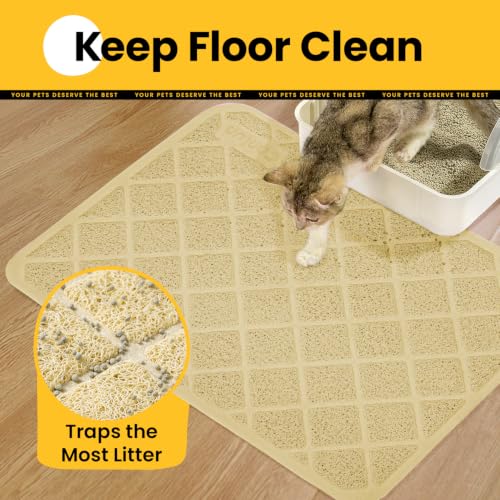 Image of Conlun Cat Litter Mat Litter Trapping Mat, Premium Durable PVC Grid Mesh with Scatter Control, Non-Slip, Less Waste Cat Litter Box Mat, Soft on Kitty's Paws, Urine Waterproof, 24 inch x 17 inch Beige