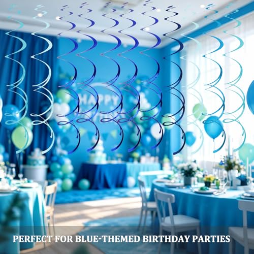 Image of 40Pcs Blue Hanging Swirls Party Decorations Plastic Spirals Streamers Foil Ceiling Decor for Birthday Baby Shower Blue-Themed Parties Office Classroom Home, 5 Colors