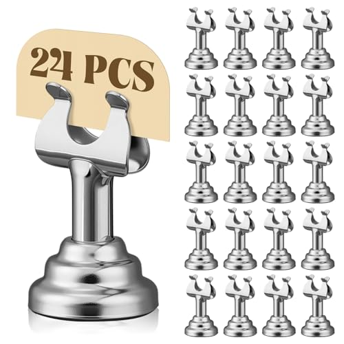 Image of Silver 24 Pcs Metal Table Number Holders 1.8 Inch Mini Wedding Place Card Holders Bulk Harp Clip Table Sign Stands Card Holder for Memo Notes Menu Wedding Restaurant Birthday Decor
