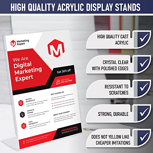 Slant Back Acrylic Sign Holder 8.5 X 11 Inches, Acrylic Stands For Display, Portrait Ad Frames, Flyer Holder, Menu Holder Paper Stand, Table Sign Holders For Home, Office, Store, Restaurant (3 Pack) #TOP3