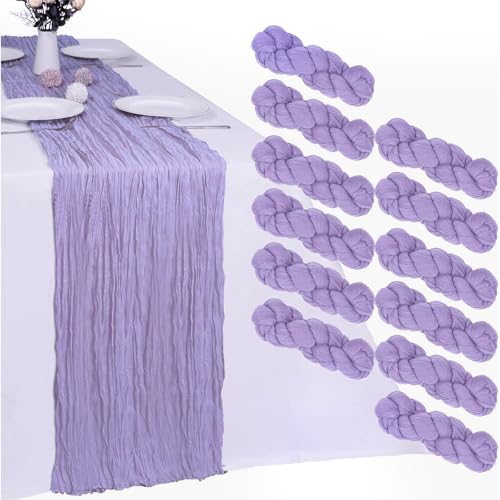 RestfulGlow 12 Pack Lavender Purple Cheesecloth Table Runner 35 x 120 Inch