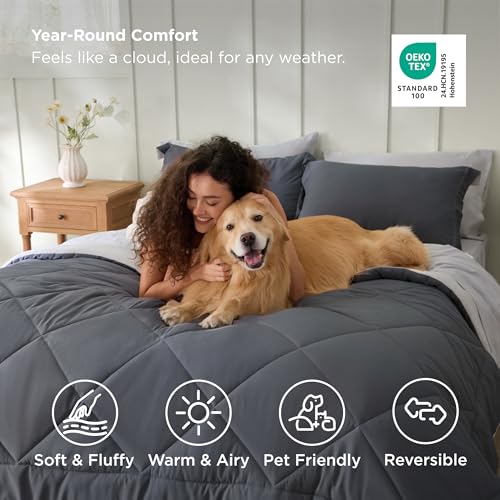 Image of Bedsure King Size Comforter Set - 7 Pieces Reversible Dark Grey Bedding, King Size Bed Set for All Seasons, Bed in a Bag with Down Alternative Comforter, Sheets, Pillowcases & Shams