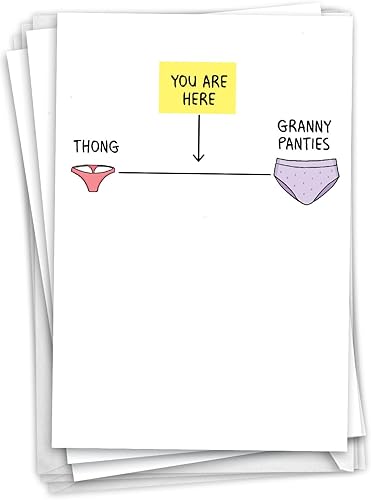 NobleWorks Paquete de 3 divertidas tarjetas de felicitación de cumpleaños con sobres (1 diseño, 3 cada uno) ropa interior de mediana edad