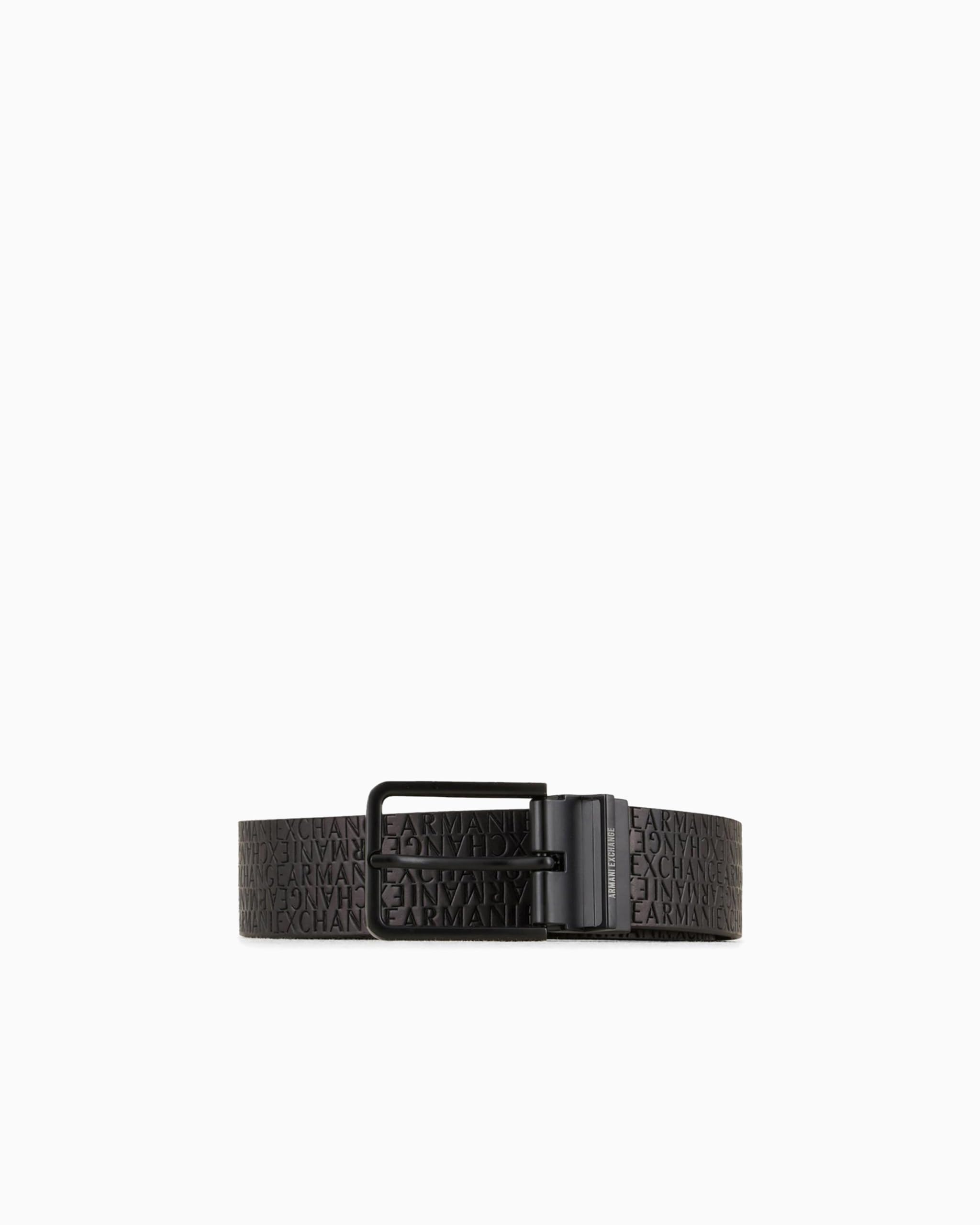 Armani Exchange Men's Black Printed Leather Belt With Buckle