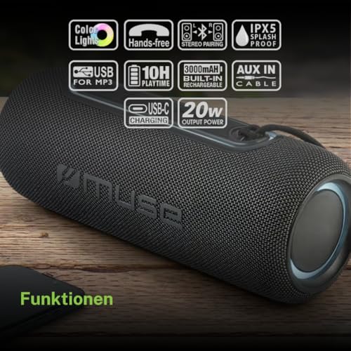 Haut-parleur Bluetooth Muse M-70BTB à lumières de couleur et puissance 20W anti-projections - 6