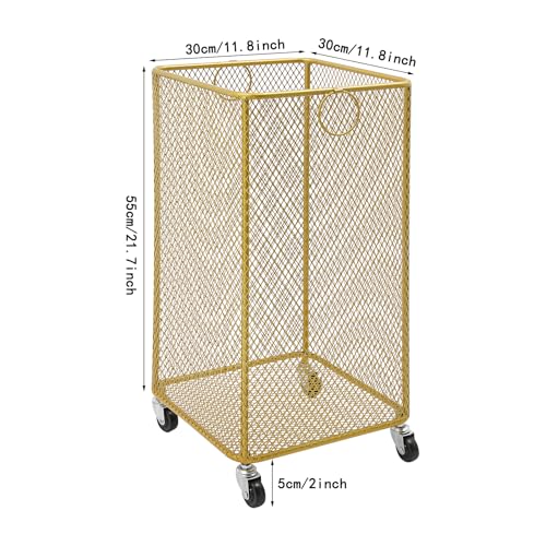 Image of Wire Metal Rolling Laundry Basket On Wheels,Mesh Wire Laundry Basket Storage Cart for Bathroom Bedroom Dirty Clothes Storage (A)