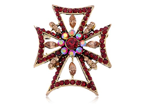 Image of Alilang Fashion Statement Cross Topaz Amber Autumn Ruby Red Collectible Costume Pin Brooch