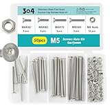 GuoYomm 50Pcs M5 x 50mm 60mm 70mm 80mm, Flat Head Hex Socket Cap Screws Countersunk Bolts Nuts Kit, Stainless Steel 304, Metric Allen Drive, Fully Threaded