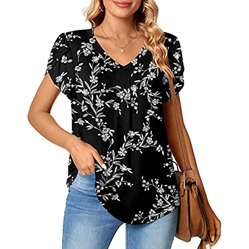 Xiannv Womens Tops V Neck Ruffle Puff Short Sleeve Blouse Swiss Dot Flowy Tee Shirt Going Out Tops For Women 2023 #TOP1