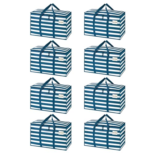 VENO 8 Pack Heavy Duty Moving Bags, Extra Large Storage Bags with Reinforced Handles & Strong Zippers, Foldable & Reusable Moving Box Alternative for Clothes & Dorm Storage
